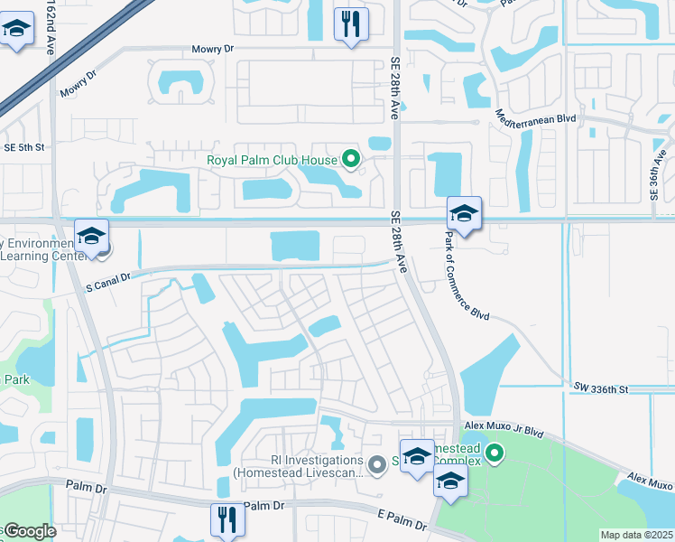 map of restaurants, bars, coffee shops, grocery stores, and more near 1145 Southeast 26th Avenue in Homestead
