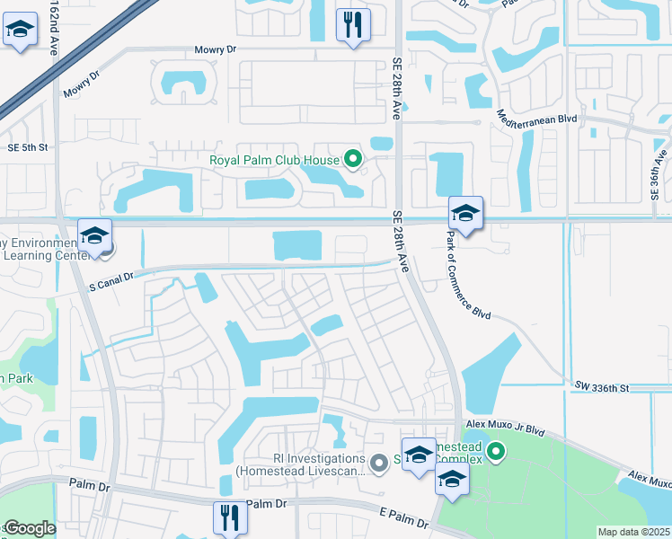 map of restaurants, bars, coffee shops, grocery stores, and more near 1145 Southeast 26th Avenue in Homestead
