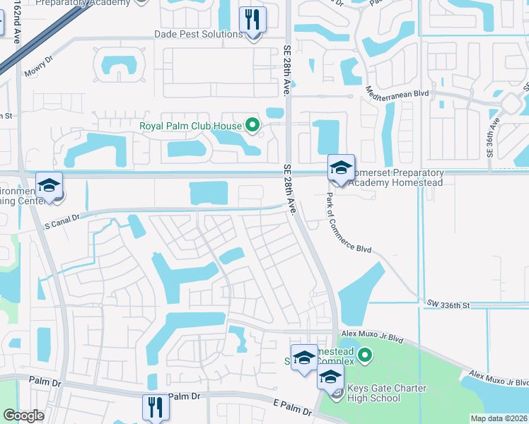 map of restaurants, bars, coffee shops, grocery stores, and more near 888 Kingman Road in Homestead