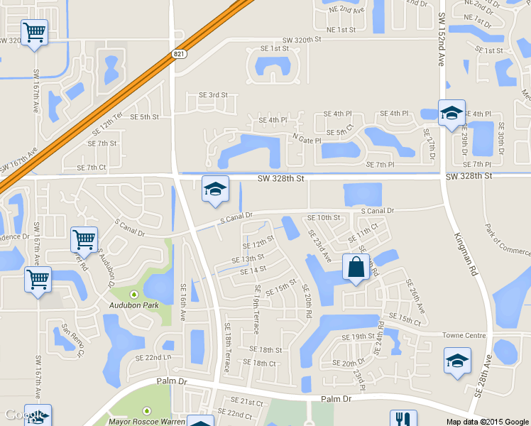 map of restaurants, bars, coffee shops, grocery stores, and more near South Canal Drive in Homestead