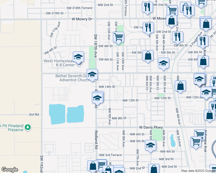 map of restaurants, bars, coffee shops, grocery stores, and more near 906 Northwest 14th Street in Florida City