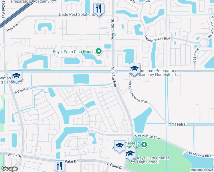 map of restaurants, bars, coffee shops, grocery stores, and more near 888 Kingman Road in Homestead