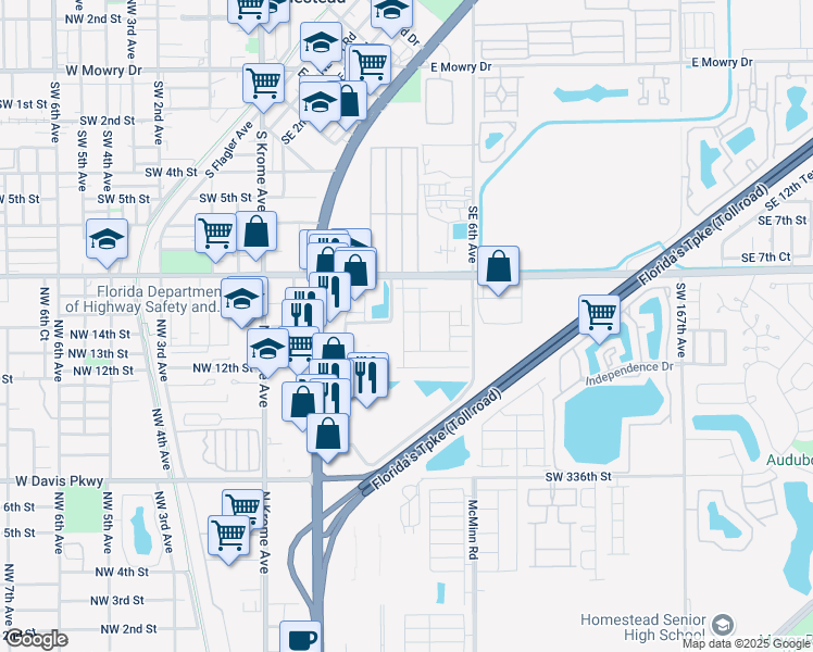 map of restaurants, bars, coffee shops, grocery stores, and more near 33001 South Dixie Highway in Homestead
