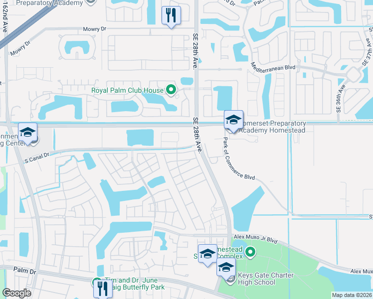 map of restaurants, bars, coffee shops, grocery stores, and more near 888 Kingman Road in Homestead