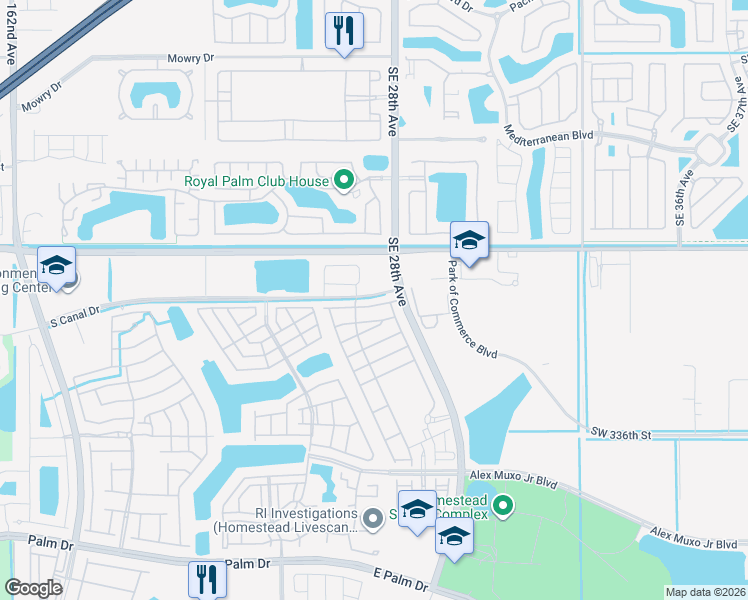map of restaurants, bars, coffee shops, grocery stores, and more near 888 Kingman Road in Homestead