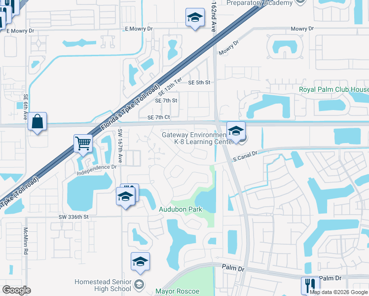 map of restaurants, bars, coffee shops, grocery stores, and more near 906 Cardinal Place in Homestead