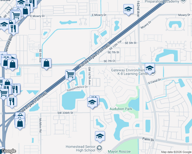 map of restaurants, bars, coffee shops, grocery stores, and more near 933 Southeast 13th Road in Homestead