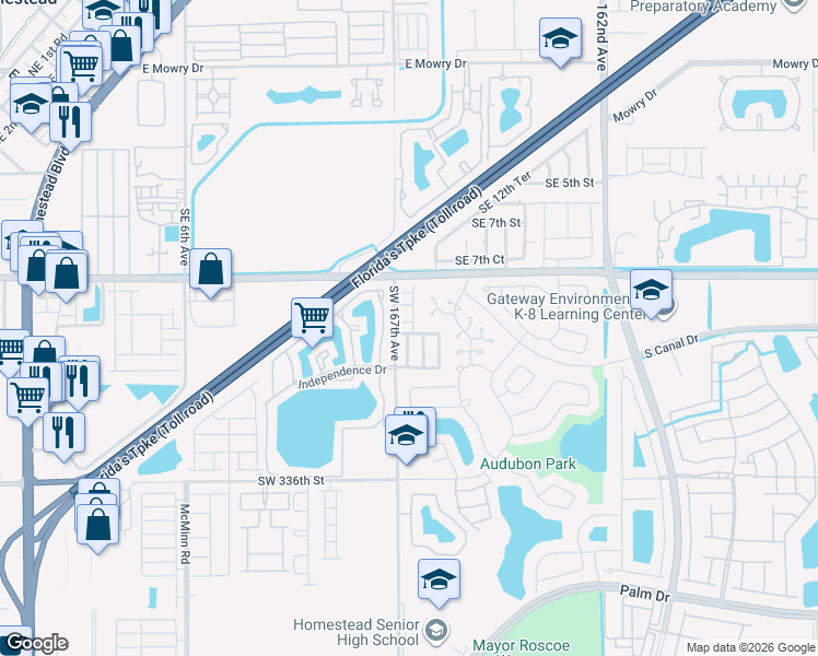 map of restaurants, bars, coffee shops, grocery stores, and more near 933 Southeast 13th Road in Homestead