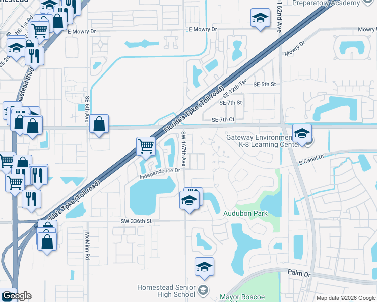 map of restaurants, bars, coffee shops, grocery stores, and more near 933 Southeast 13th Road in Homestead