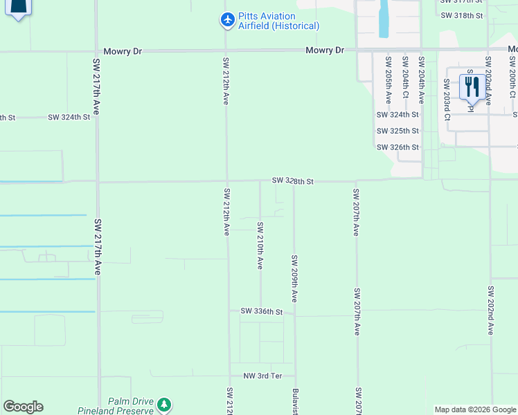 map of restaurants, bars, coffee shops, grocery stores, and more near 32970 Southwest 210th Avenue in Homestead