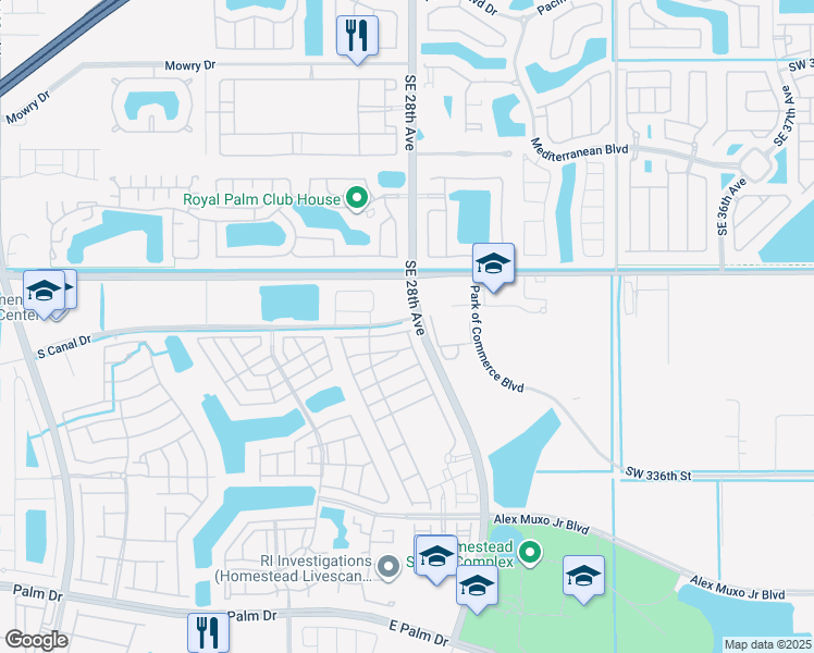 map of restaurants, bars, coffee shops, grocery stores, and more near 888 Kingman Road in Homestead
