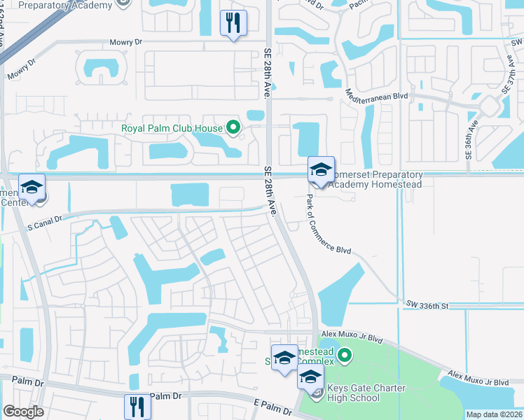 map of restaurants, bars, coffee shops, grocery stores, and more near 888 Kingman Road in Homestead