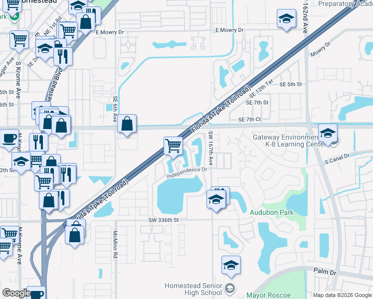 map of restaurants, bars, coffee shops, grocery stores, and more near 1149 Independence Trail in Florida City
