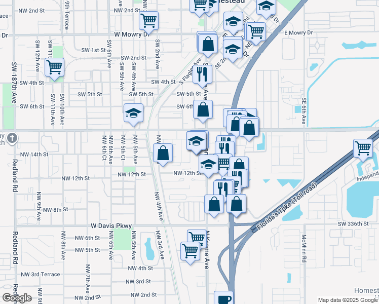 map of restaurants, bars, coffee shops, grocery stores, and more near 1448 North Krome Avenue in Florida City