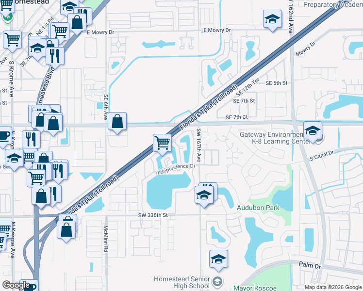 map of restaurants, bars, coffee shops, grocery stores, and more near 1149 Independence Trail in Florida City