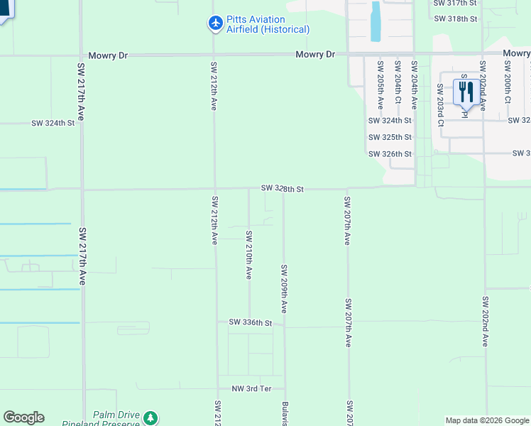 map of restaurants, bars, coffee shops, grocery stores, and more near 32970 Southwest 210th Avenue in Homestead
