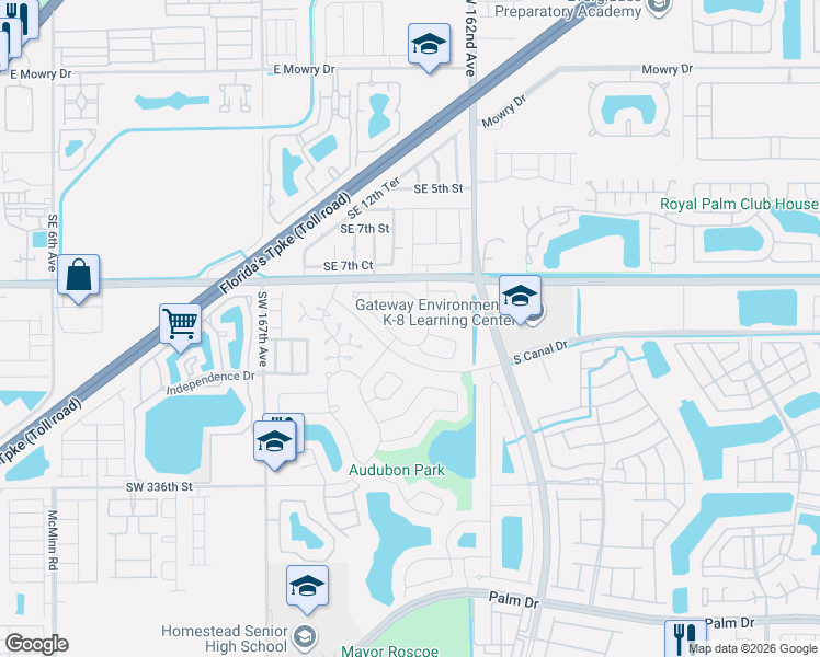 map of restaurants, bars, coffee shops, grocery stores, and more near 906 Cardinal Place in Homestead