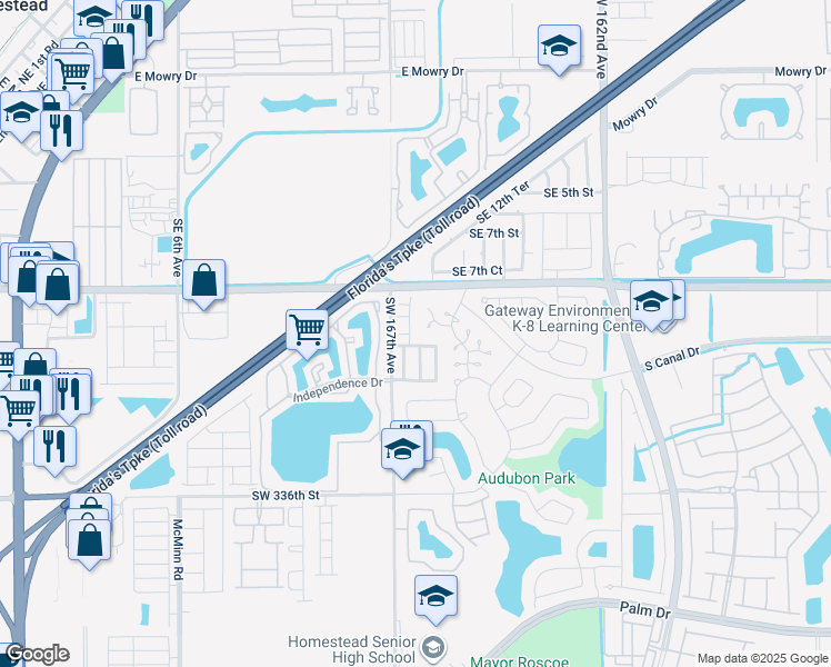 map of restaurants, bars, coffee shops, grocery stores, and more near 933 Southeast 13th Road in Homestead