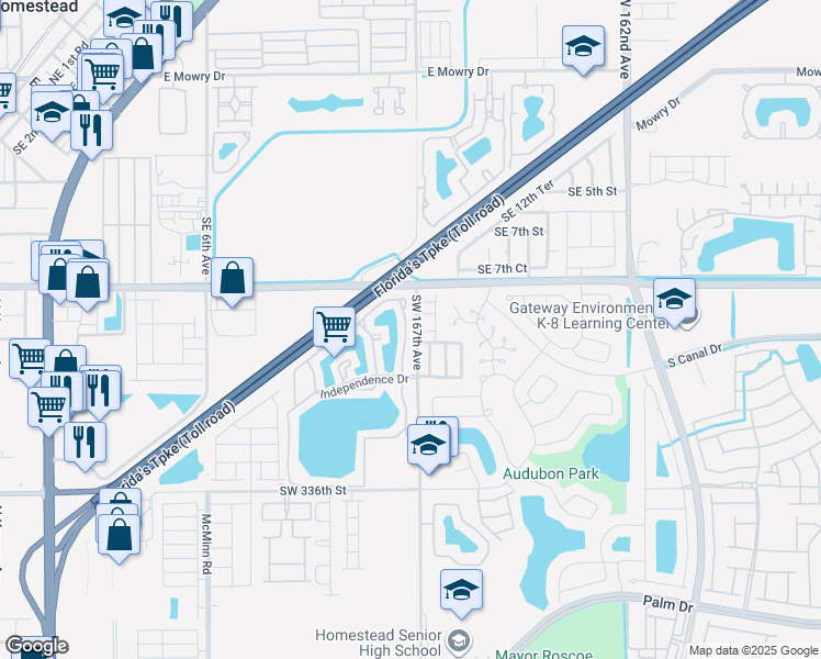 map of restaurants, bars, coffee shops, grocery stores, and more near 1120 North Franklin Avenue in Homestead