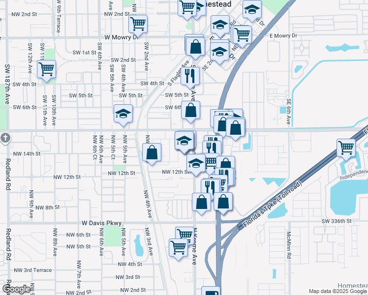 map of restaurants, bars, coffee shops, grocery stores, and more near 1448 North Krome Avenue in Florida City