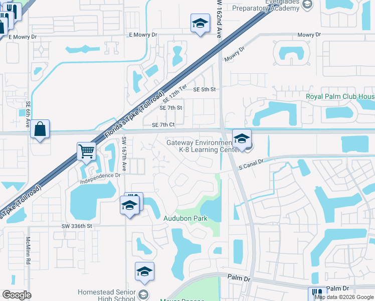 map of restaurants, bars, coffee shops, grocery stores, and more near 906 Cardinal Place in Homestead