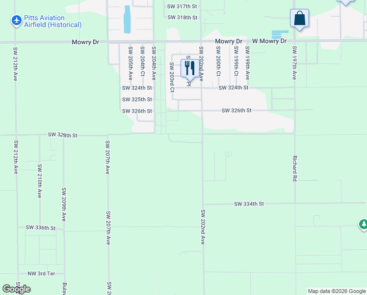 map of restaurants, bars, coffee shops, grocery stores, and more near 32800 Southwest 202nd Avenue in Homestead