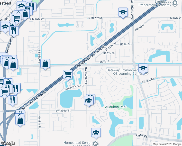 map of restaurants, bars, coffee shops, grocery stores, and more near 933 Southeast 13th Road in Homestead