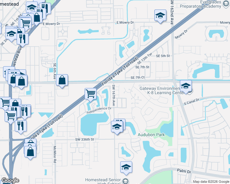 map of restaurants, bars, coffee shops, grocery stores, and more near 933 Southeast 13th Road in Homestead