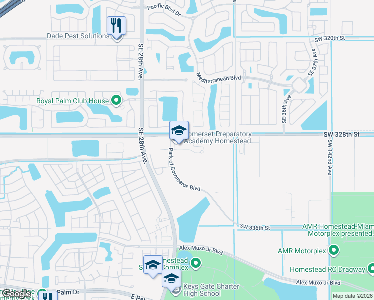 map of restaurants, bars, coffee shops, grocery stores, and more near 3000 Southeast 9th Street in Homestead