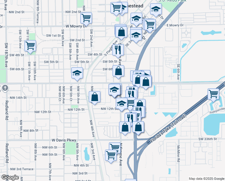map of restaurants, bars, coffee shops, grocery stores, and more near 1448 North Krome Avenue in Florida City