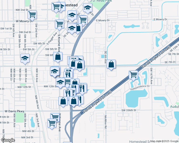 map of restaurants, bars, coffee shops, grocery stores, and more near 33001 South Dixie Highway in Homestead