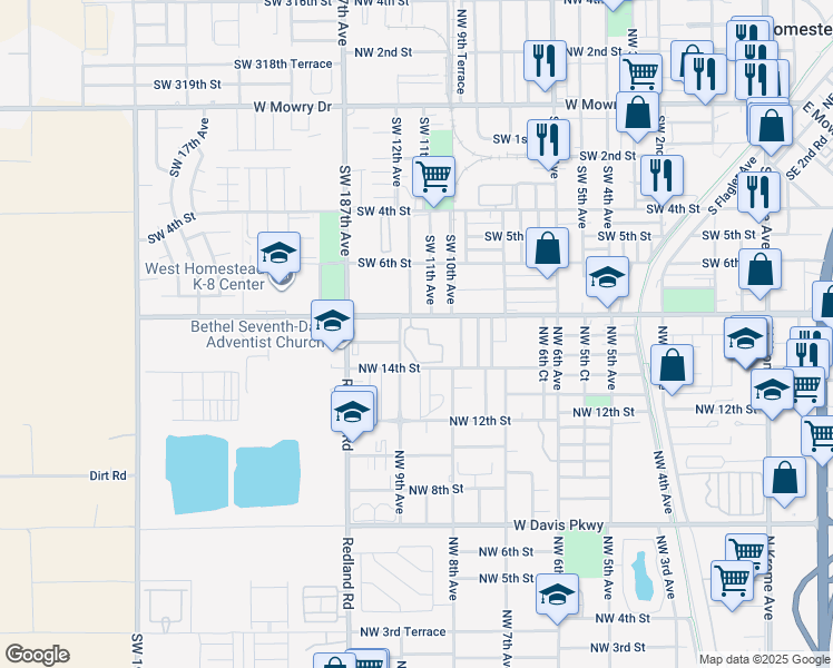 map of restaurants, bars, coffee shops, grocery stores, and more near 897 West Lucy Street in Florida City