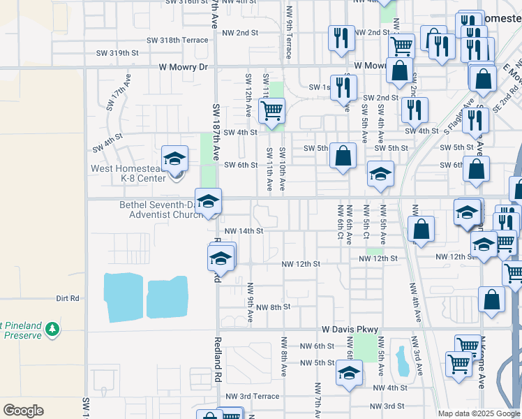 map of restaurants, bars, coffee shops, grocery stores, and more near 897 West Lucy Street in Florida City