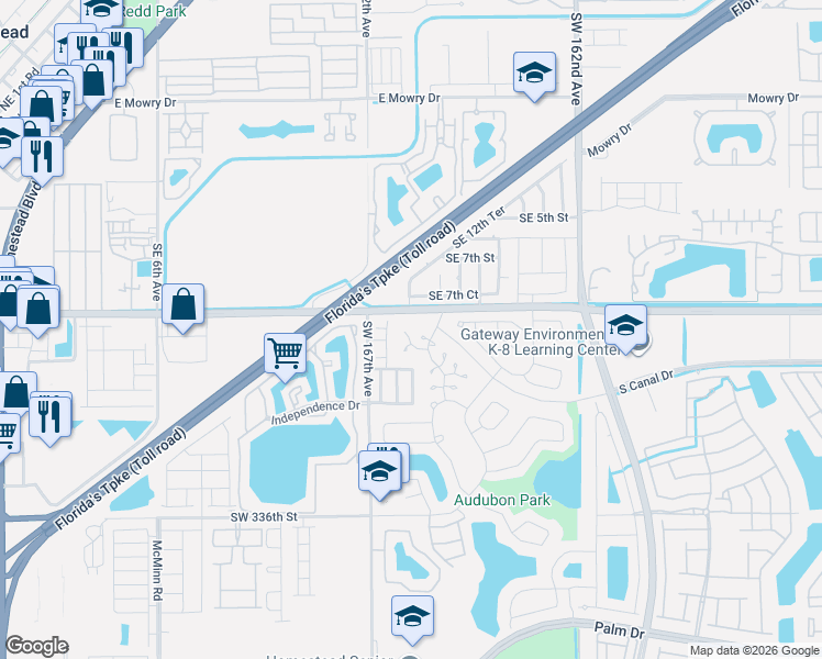 map of restaurants, bars, coffee shops, grocery stores, and more near 1288-1298 Southwest 328th Street in Homestead