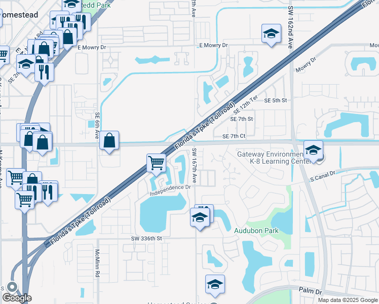 map of restaurants, bars, coffee shops, grocery stores, and more near in Homestead