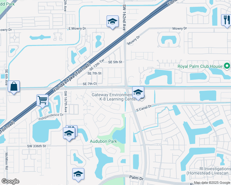 map of restaurants, bars, coffee shops, grocery stores, and more near 1711 North Anhinga Lane in Homestead