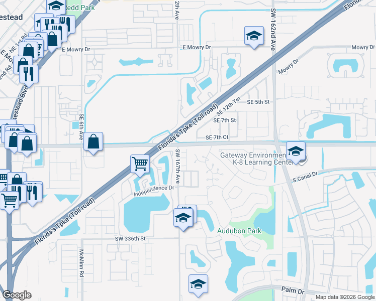 map of restaurants, bars, coffee shops, grocery stores, and more near 861 Southeast 13th Road in Homestead