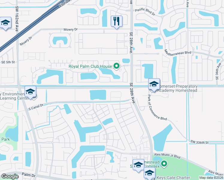 map of restaurants, bars, coffee shops, grocery stores, and more near 2610 Southeast 7th Place in Homestead