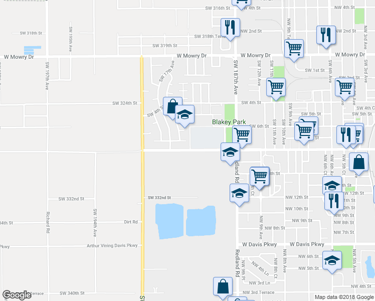 map of restaurants, bars, coffee shops, grocery stores, and more near 2268 Southwest 8th Street in Homestead