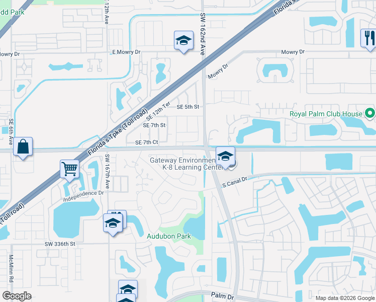 map of restaurants, bars, coffee shops, grocery stores, and more near 1711 North Anhinga Lane in Homestead