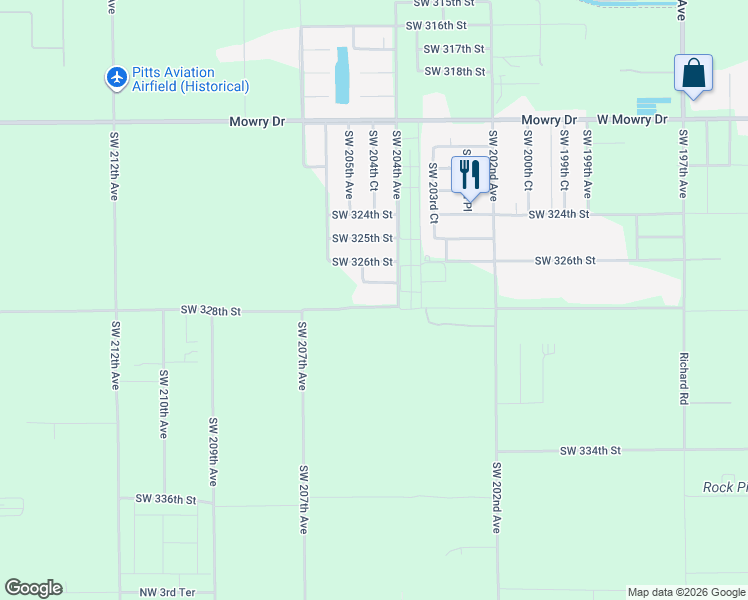 map of restaurants, bars, coffee shops, grocery stores, and more near 20449 Southwest 328th Street in Homestead