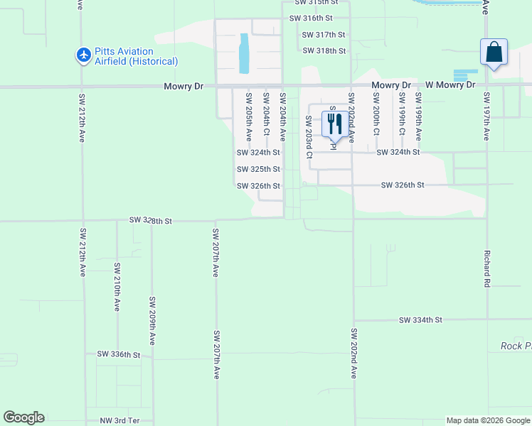 map of restaurants, bars, coffee shops, grocery stores, and more near 20449 Southwest 328th Street in Homestead