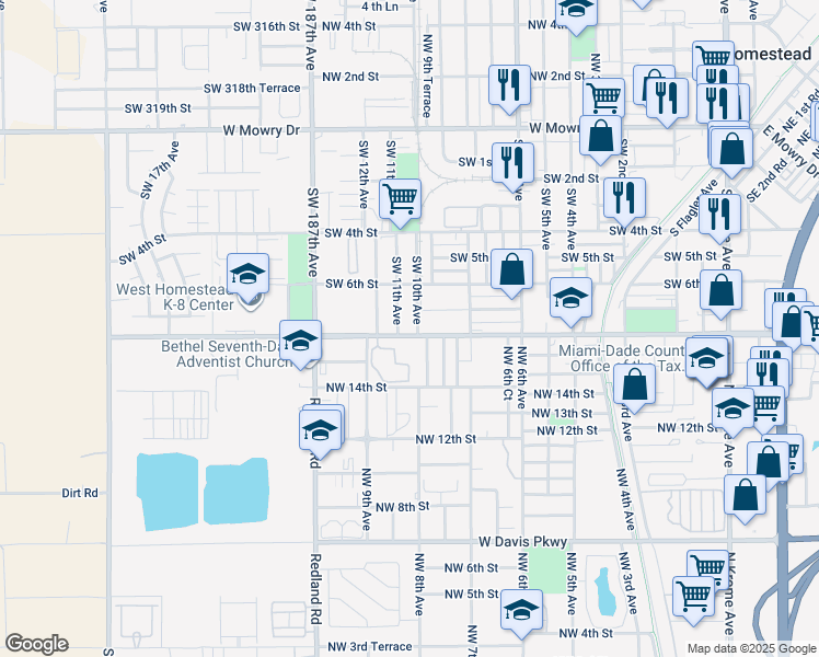map of restaurants, bars, coffee shops, grocery stores, and more near 835 West Lucy Street in Florida City