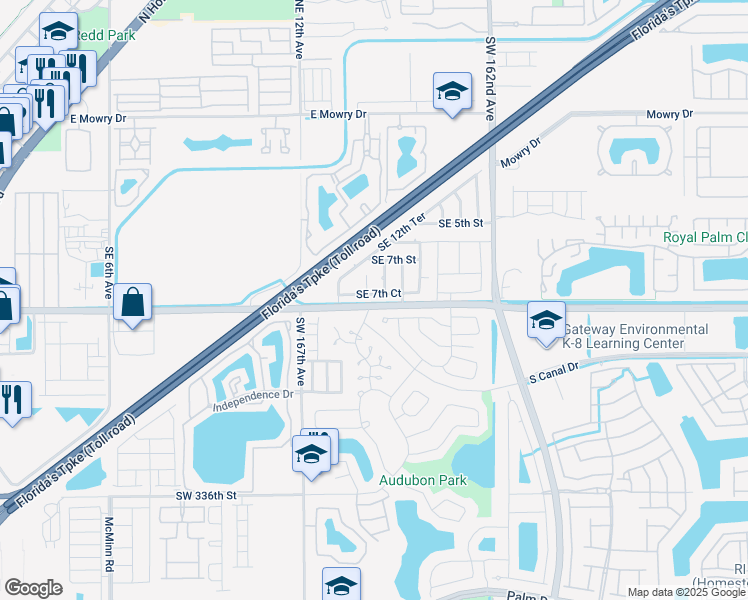 map of restaurants, bars, coffee shops, grocery stores, and more near 1473 North Bluebird Lane in Homestead