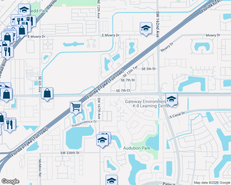 map of restaurants, bars, coffee shops, grocery stores, and more near 1206 Southeast 7th Court in Homestead