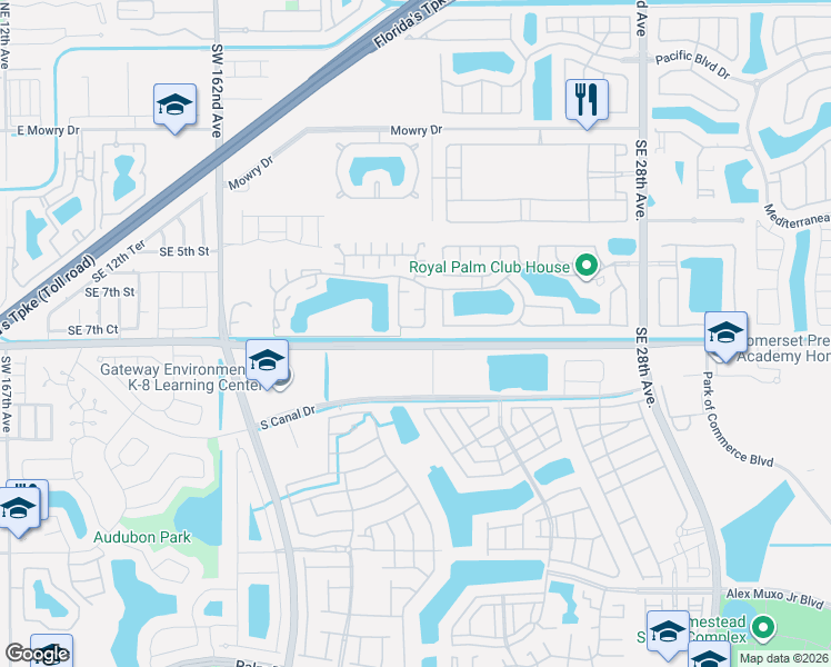 map of restaurants, bars, coffee shops, grocery stores, and more near 2240 Southeast 7th Place in Homestead