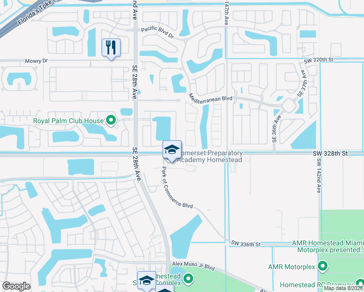 map of restaurants, bars, coffee shops, grocery stores, and more near 633 Southeast 30th Terrace in Homestead