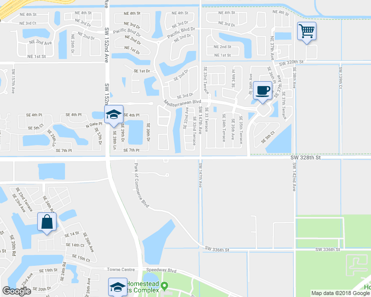 map of restaurants, bars, coffee shops, grocery stores, and more near 755 Southeast 32nd Avenue in Homestead