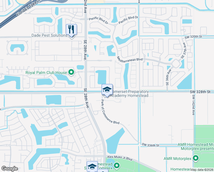 map of restaurants, bars, coffee shops, grocery stores, and more near 3095 Southeast 7th Place in Homestead