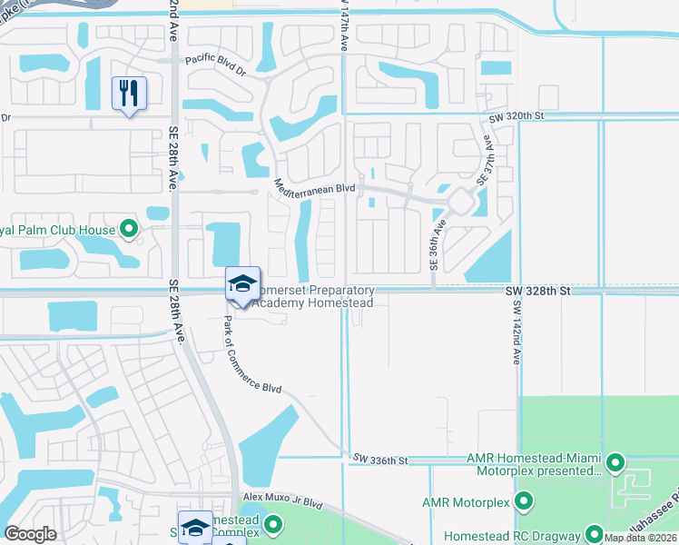 map of restaurants, bars, coffee shops, grocery stores, and more near 655 Southeast 32nd Terrace in Homestead